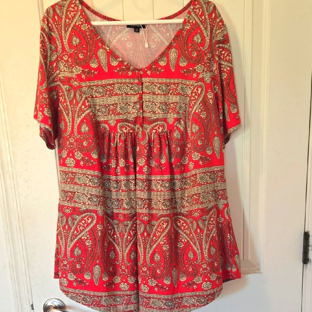 Red Paisley Women's Top